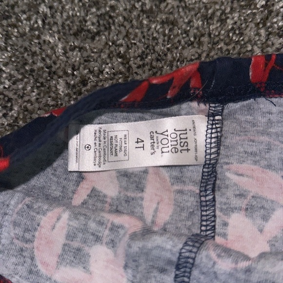Carters Brand “Just One You” Blue & Red Lobster Pajamas Size 4T Great Condition - Picture 6 of 7